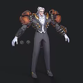 White Haired Sci Fi Character With Mechanical Shoulder Armor And Formal Suit Design 3d model