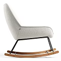 Comfortable Beige Striped Fabric Leisure Rocking Chair With Black Metal Frame And Wooden Base