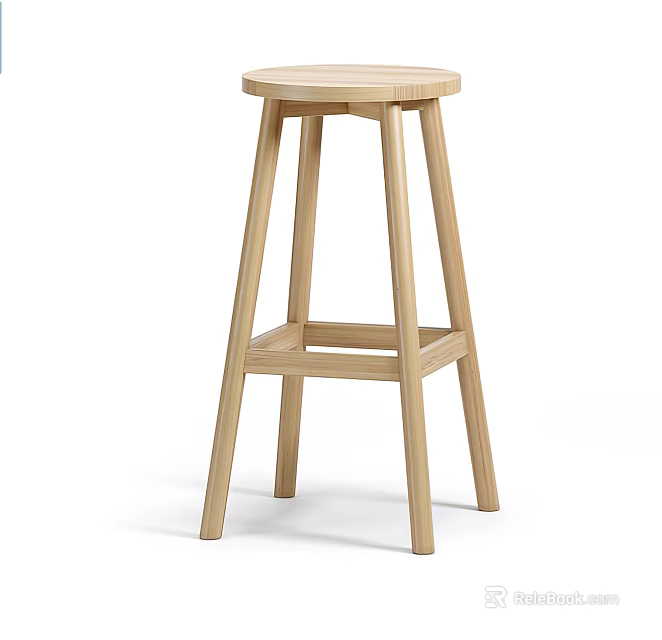 Modern Light Wood Bar Stool Minimalist Design Sturdy Structure For Kitchen Counter 3d model