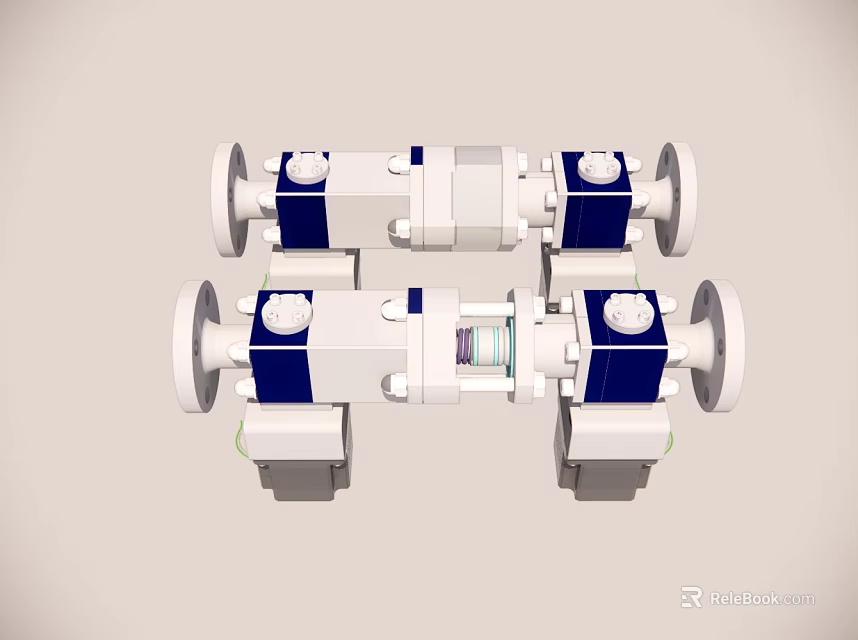 Industrial Blue And White Mechanical Components With Flanges And Connecting Parts 3d model 
