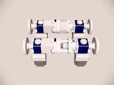 Industrial Blue And White Mechanical Components With Flanges And Connecting Parts 3d model