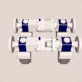 Industrial Blue And White Mechanical Components With Flanges And Connecting Parts