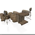 Modern Scene With Vintage Furniture Including Sack Seats Wooden Coffee Table And Tripod Lamps