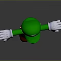 3D Character Design With Green Hat Blue Overalls White Gloves And Outstretched Arms