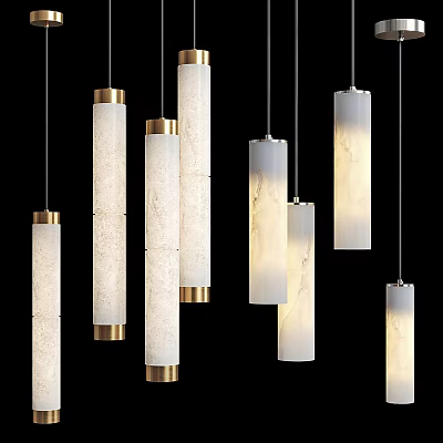 Modern Cylindrical Pendant Lights With Marble Texture And Gold Accents For Interior Decor 3d model