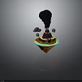Volcanic Terrain With Erupting Black Smoke Lava Flow And Floating Rocks
