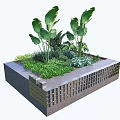 Garden Tree Planter With Brick Stone Structure And Lush Green Plants 3d model