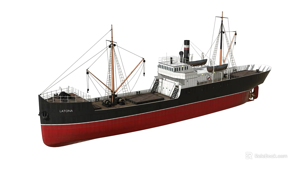 Vintage Warship With Black Red Hull And Multiple Masts 3d model 
