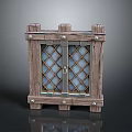 Wooden Storage Cabinet With Diamond Pattern Glass Doors And Metal Hardware