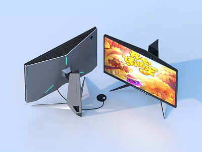Sleek Computer Monitors Dual Setup With RGB Lighting Curved Screen And Gaming 3d model