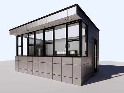 Modern Small Building With Large Glass Windows Black Frames And Gray Exterior Walls 3d model