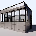 Modern Small Building With Large Glass Windows Black Frames And Gray Exterior Walls
