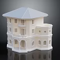 Cream Colored Two Story Building Model With Roof Balcony And Windows