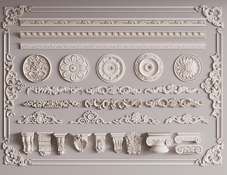 European plaster line gypsum carved line 3d model