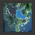 3D Geographic Terrain Model With Green Mountain Ranges And Blue Water Areas