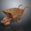 Old Rusty Metal Wheelbarrow Featuring Single Wheel And Worn Handles