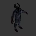 3D Mythical Demon Character With Muscular Build Horned Head And Dark Purple Skin