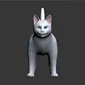 3D Model White Cat Standing On Platform With Reflection And Dark Background