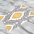Square Modern Decorative Rug With Gray White Yellow Geometric Abstract Pattern Design