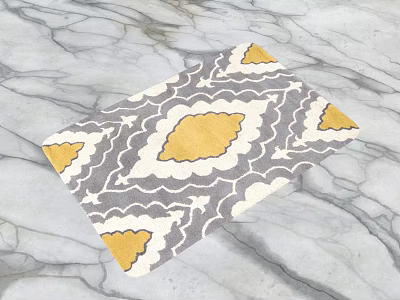 Square Modern Decorative Rug With Gray White Yellow Geometric Abstract Pattern Design 3d model