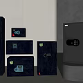 Various Black Security Safes With Electronic And Key Lock Designs In Different Sizes 3d model