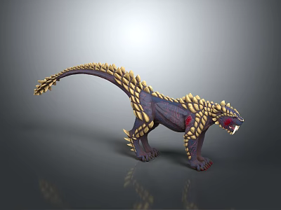Purple Monster Creature With Yellow Spikes Open Mouth And Sharp Teeth Design 3d model