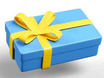 Decorative Ornament Set Blue Gift Box With Yellow Bow And Ribbon Decoration 3d model