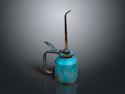 Vintage Blue Oil Can with Metal Spout and Handle Rusty Surface on Dark Background 3d model