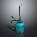 Vintage Blue Oil Can with Metal Spout and Handle Rusty Surface on Dark Background