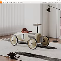 Kids Electric Toy Car With Vintage Style Red Seat Beige Body And Steering Wheel