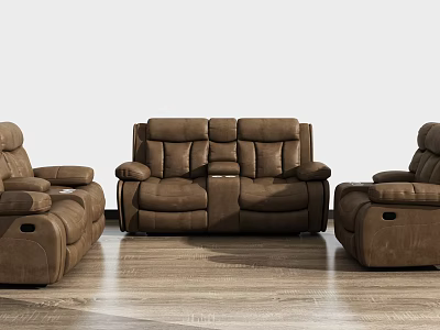 Modern Brown Leather Sofa Set With Main Section And Single Seats On Wooden Floor 3d model