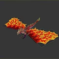 3D Model Red And Yellow Fire Dragon With Flame Texture And Spread Wings