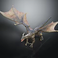 Mythical Flying Dragon With Detailed Spread Wings And Scaly Body On Dark Background