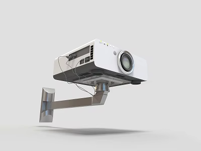 Wall Mounted Projection Monitoring Projector with Metal Bracket and Connected Cables in Gray Background 3d model