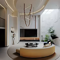 Modern Duplex Living Room Interior Design With Staircase Hanging Chandelier Sofa And Plants