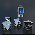 Smart Robot With Digital Screen Display And Geometric Cubes In Futuristic Scene 3d model