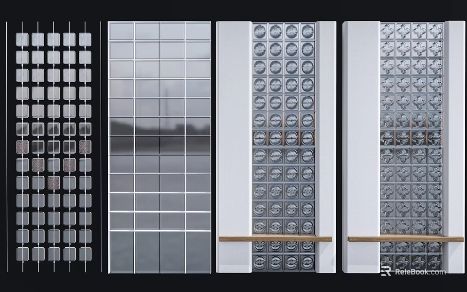 Modern Decorative Room Divider Designs With Patterned Glass And Textured Panels 3d model