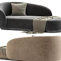 Beige and Brown Chaise Lounge with Gray Plush Pillow and Throw Blanket Modern Design