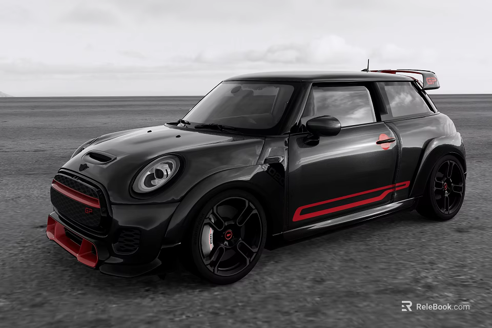 Black Mini Cooper Sporty Car With Red Accents And High Performance Design On Open Road 3d model 