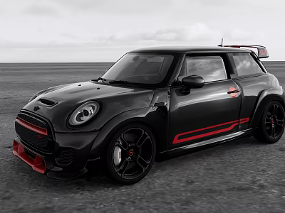 Black Mini Cooper Sporty Car With Red Accents And High Performance Design On Open Road 3d model