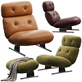 Modern Tufted Upholstered Leisure Lounge Chair In Multiple Colors With Sturdy Metal Base And Footstool