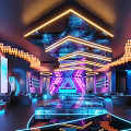 Modern Bar Interior With Sofas And Colorful Lighting 3d model