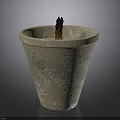 Light Gray Textured Terracotta Planter With Small Brown Plant Design