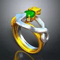 Snake Design Ring With Gold And Silver Wrapping And Green Gemstone