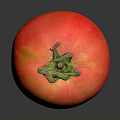 Fresh Ripe Glossy Red Tomato With Green Stem On Gray Background