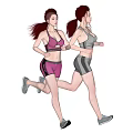 Two Women Running in Active Sportswear Showing Dynamic Athletic Poses