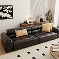 Minotti Black Leather Multiplayer Sofa Vintage Simple Living Room Leather Sofa Combination 3d model