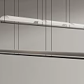 Two Tier Modern Linear Chandelier With Black Suspension Cables And White Curved Panels