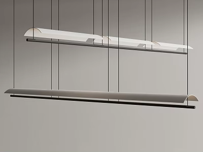 Two Tier Modern Linear Chandelier With Black Suspension Cables And White Curved Panels 3d model