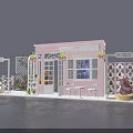 Pink Cottage Photo Spot With White Awning Green Plants Windows White Chairs And Stuffed Bear